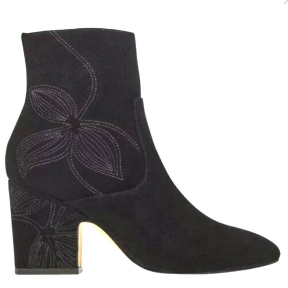 MARC FISHER Johnny Ankle Boot Black Suede Floral sz 10 - Picture 1 of 15